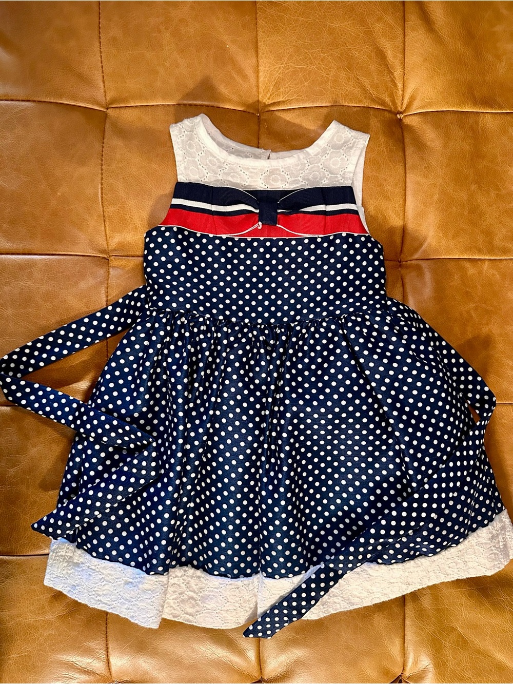Nannette Navy and White Polka Dot Dress with Red Accent